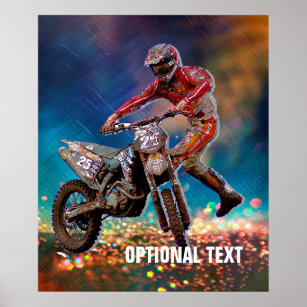 Dirt Bike Rider in Crystal Rain Storm Poster