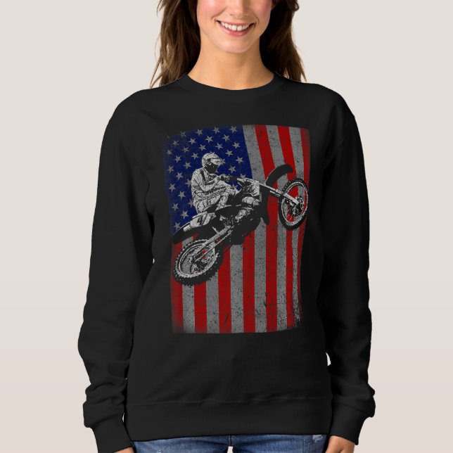 Dirt Bike Rider Motocross Racer American Flagga T Shirt (Framsida)