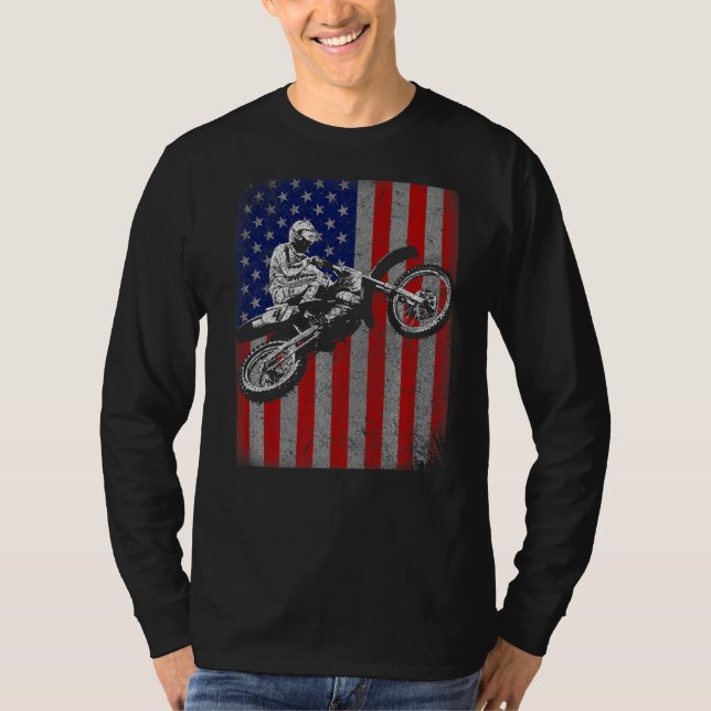 Dirt Bike Rider Motocross Racer American Flagga T Shirt (Framsida)
