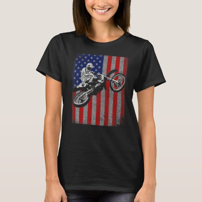 Dirt Bike Rider Motocross Racer American Flagga T Shirt (Framsida)