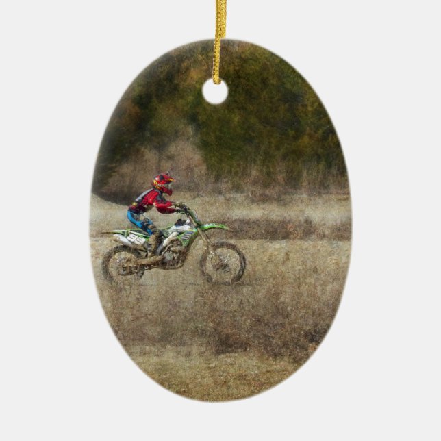 Dirt Bike Riding Julgransprydnad Keramik (Framsidan)