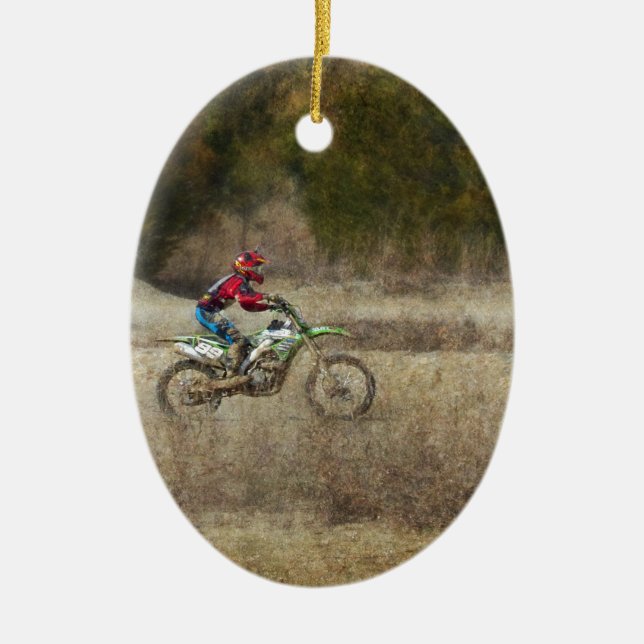 Dirt Bike Riding Julgransprydnad Keramik (Framsidan)