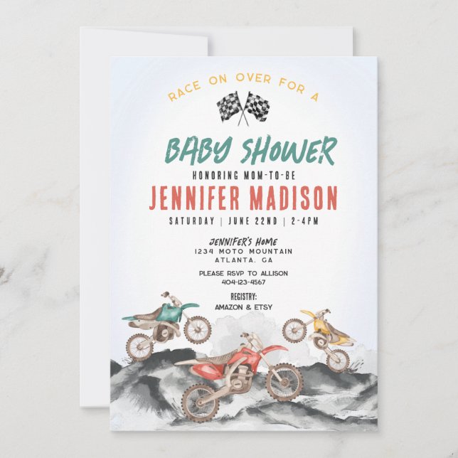 Dirt Bike Tävling Baby Shower-inbjudan till Boy Inbjudningar (Framsida)