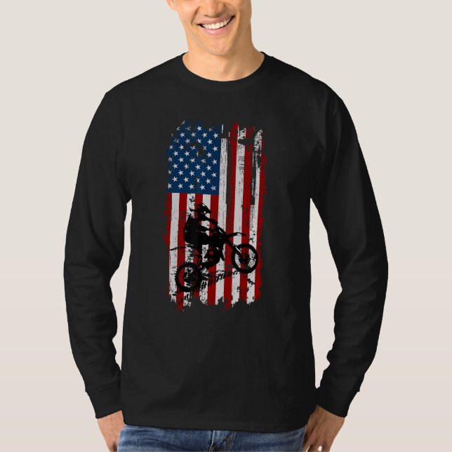 Dirt Bike USA Flag Motocross American Flag T Shirt (Framsida)