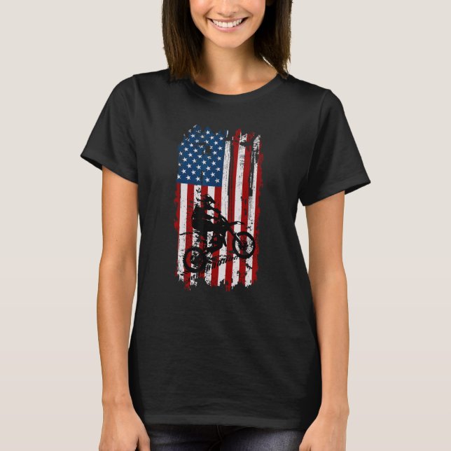 Dirt Bike USA Flag Motocross American Flag T Shirt (Framsida)