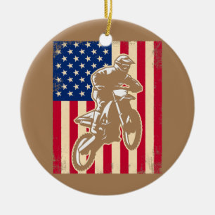 Dirt Bike USA flagga American Flagga Motocross Julgransprydnad Keramik