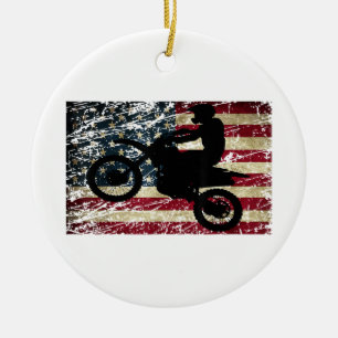 Dirt Bike USA flagga T-Shirt Motocross American Fl Julgransprydnad Keramik