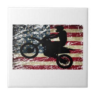 Dirt Bike USA flagga T-Shirt Motocross American Fl Kakelplatta