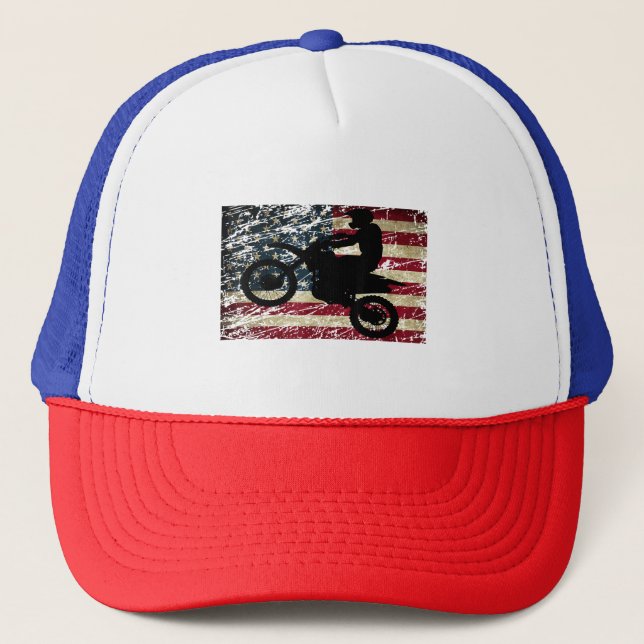 Dirt Bike USA flagga T-Shirt Motocross American Fl Keps (Framsida)