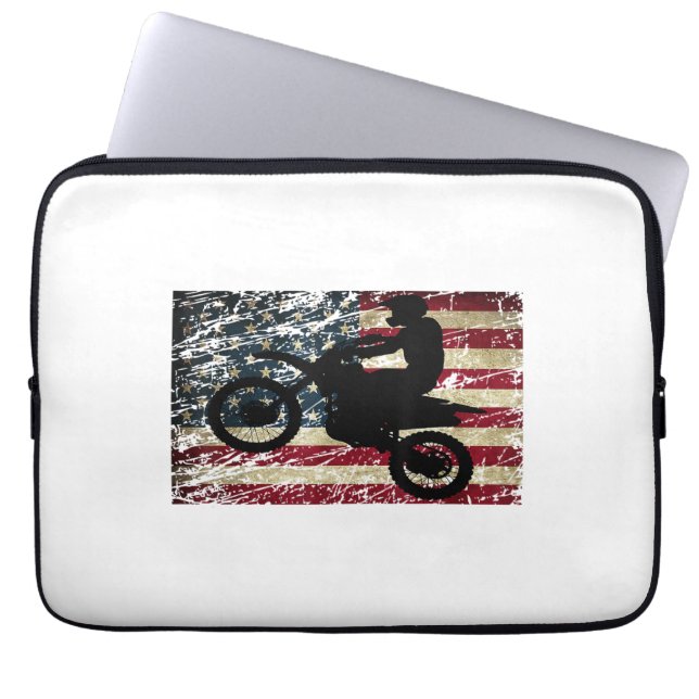 Dirt Bike USA flagga T-Shirt Motocross American Fl Laptop Fodral (Framsidan)