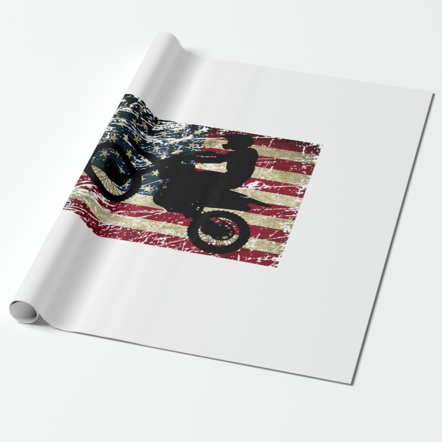 Dirt Bike USA flagga T-Shirt Motocross American Fl Presentpapper (Utrullad)