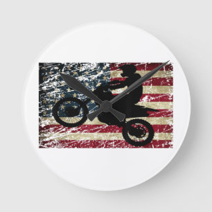 Dirt Bike USA flagga T-Shirt Motocross American Fl Rund Klocka