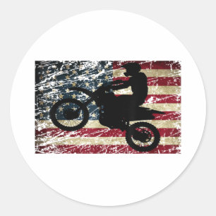 Dirt Bike USA flagga T-Shirt Motocross American Fl Runt Klistermärke