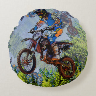 Dirt-Biking Fools - Motocross Racers Rund Kudde