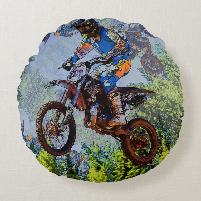 Dirt-Biking Fools - Motocross Racers Rund Kudde (Framsidan)