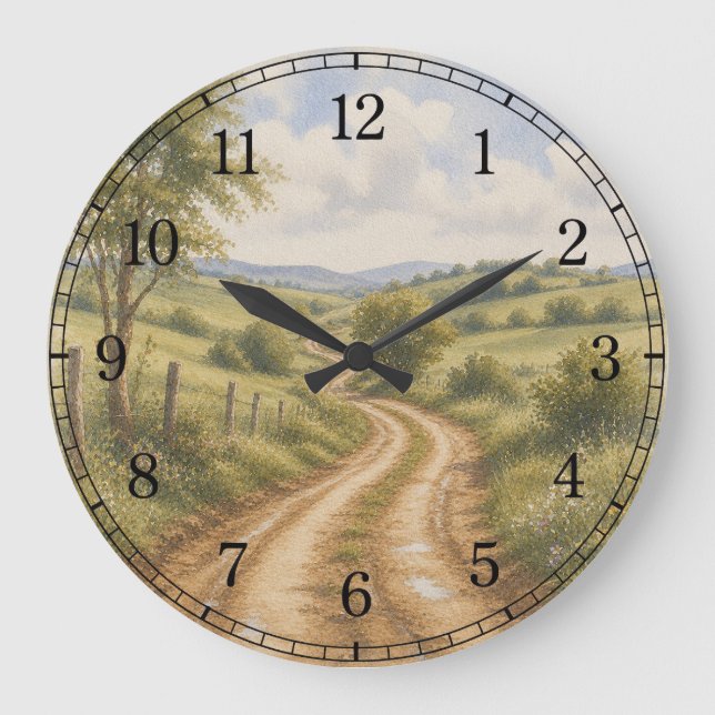 Dirt Road Wall Clock — Rustic Landscape Design Stor Klocka (Framsida)