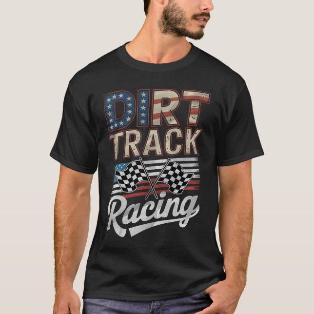 Dirt Track Tävla Patriotic American Flagga Sprint  T Shirt (Framsida)