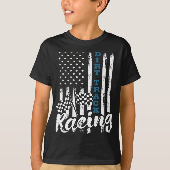 Dirt Track Tävla - Patriotic USA flagga Sprint Car T Shirt (Framsida)