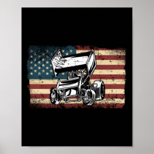 Dirt Track Tävla USA flagga Sprint Car Vintage Poster