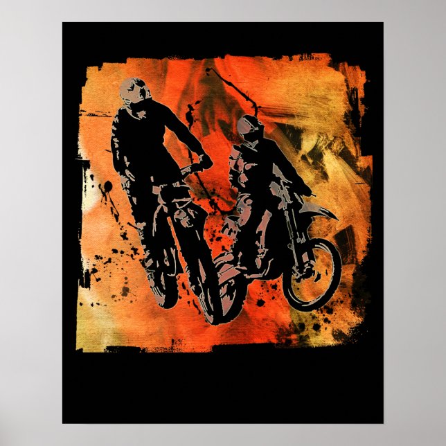 Dirtbiker Duo Red and Orange Grunge Poster (Framsidan)