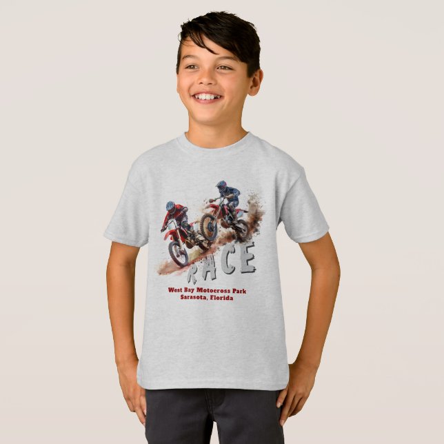 DirtCyTävla Motocross Boys anpassningsbar T Shirt (Hel framsida)