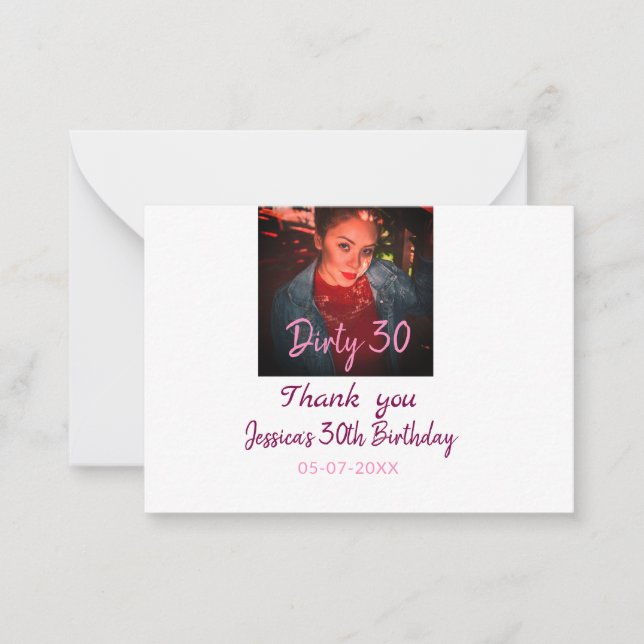 Dirty 30 Birthday add namn rosa lägg till bild dat Anteckningskort (Framsida)
