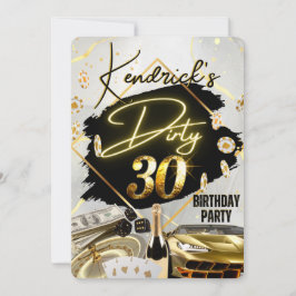 Dirty 30 Black & Guld Casino Sports Car Luxury Inbjudningar