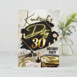 Dirty 30 Black & Guld Casino Sports Car Luxury Inbjudningar