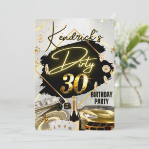 Dirty 30 Black & Guld Casino Sports Car Luxury Inbjudningar