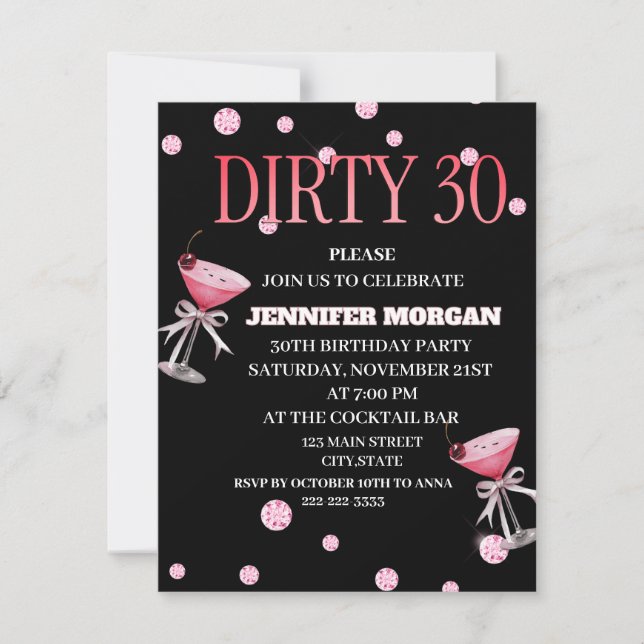 Dirty 30 Coquette Martini-födelsedag Inbjudningar (Framsida)