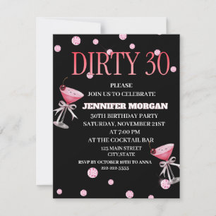 Dirty 30 Coquette Martini-födelsedag Inbjudningar