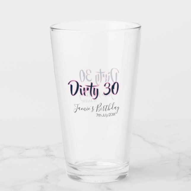 Dirty 30 happy birthday name date pink gray callig glaskopp (Framsida)