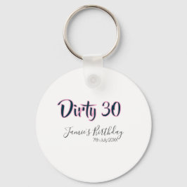 Dirty 30 happy birthday name date pink gray callig nyckelring