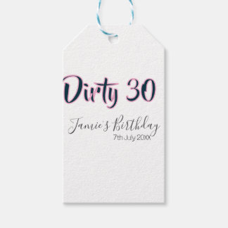 Dirty 30 happy birthday name date pink gray callig presentetikett