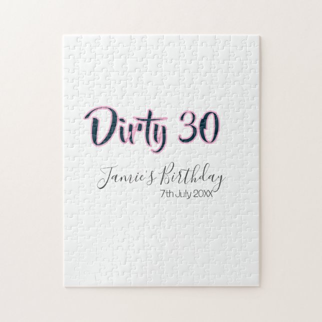 Dirty 30 happy birthday name date pink gray callig pussel (Vertikal)