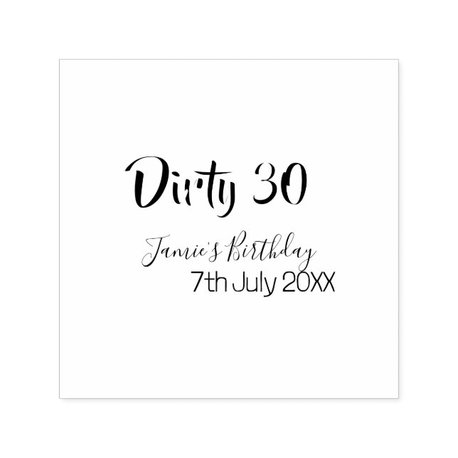 Dirty 30 happy birthday name date pink gray callig självfärgande stämpel (Design)