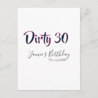 Dirty 30 happy birthday name date pink gray callig vykort