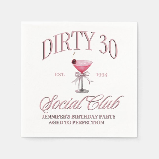 Dirty 30 rosa Coquette Martini Thned Pappersservett (Framsidan)