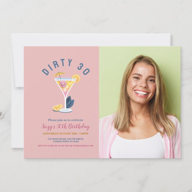 Dirty 30 Womens Birthday 30 Cocktails Photo Inbjudningar (Framsida)