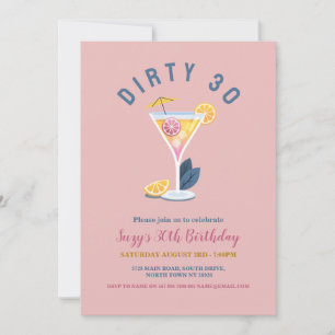 Dirty 30 Womens Birthday Trety Cocktails Martini Inbjudningar