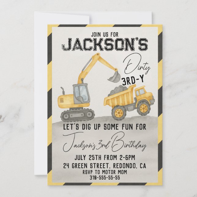 Dirty 3rd-y Construction Birthday-inbjudan Inbjudningar (Framsida)