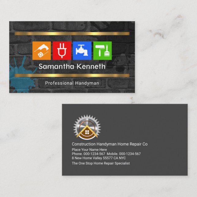 Dirty Brick Wall Handyman Verktyg Visitkort (Fram/baksida)
