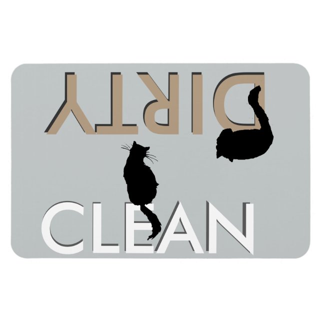 Dirty-Clean Cat Dishwasher Magnet - LG (Horisontell)
