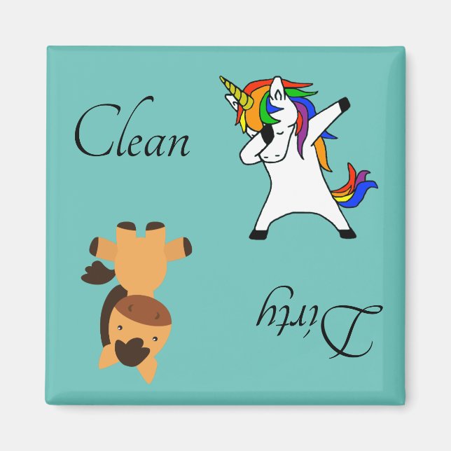 Dirty Clean Dishwasher Magnet Dabbing Unicorn (Framsidan)