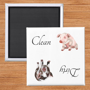Dirty Clean Dishwasher Magnet Gris Farm Animal