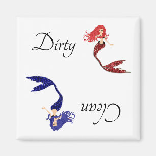 Dirty Clean Dishwasher Magnet Sjöjungfruars Red Bl