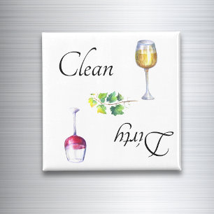 Dirty Clean Dishwasher Magnet Vin Red White