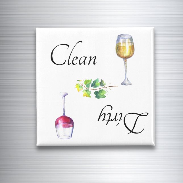 Dirty Clean Dishwasher Magnet Vin Red White (Skapare uppladdad)