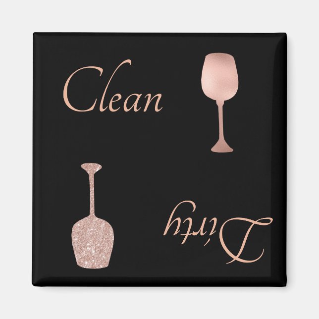 Dirty Clean Dishwasher Ro Gold Foil Glitter Magnet (Framsidan)