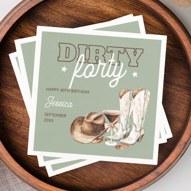 Dirty Fyrty Rodeo Sage Grönt 40 födelsedagar Party Pappersservett (Dirty Forty Rodeo Sage Green 40th Birthday Party Napkins)